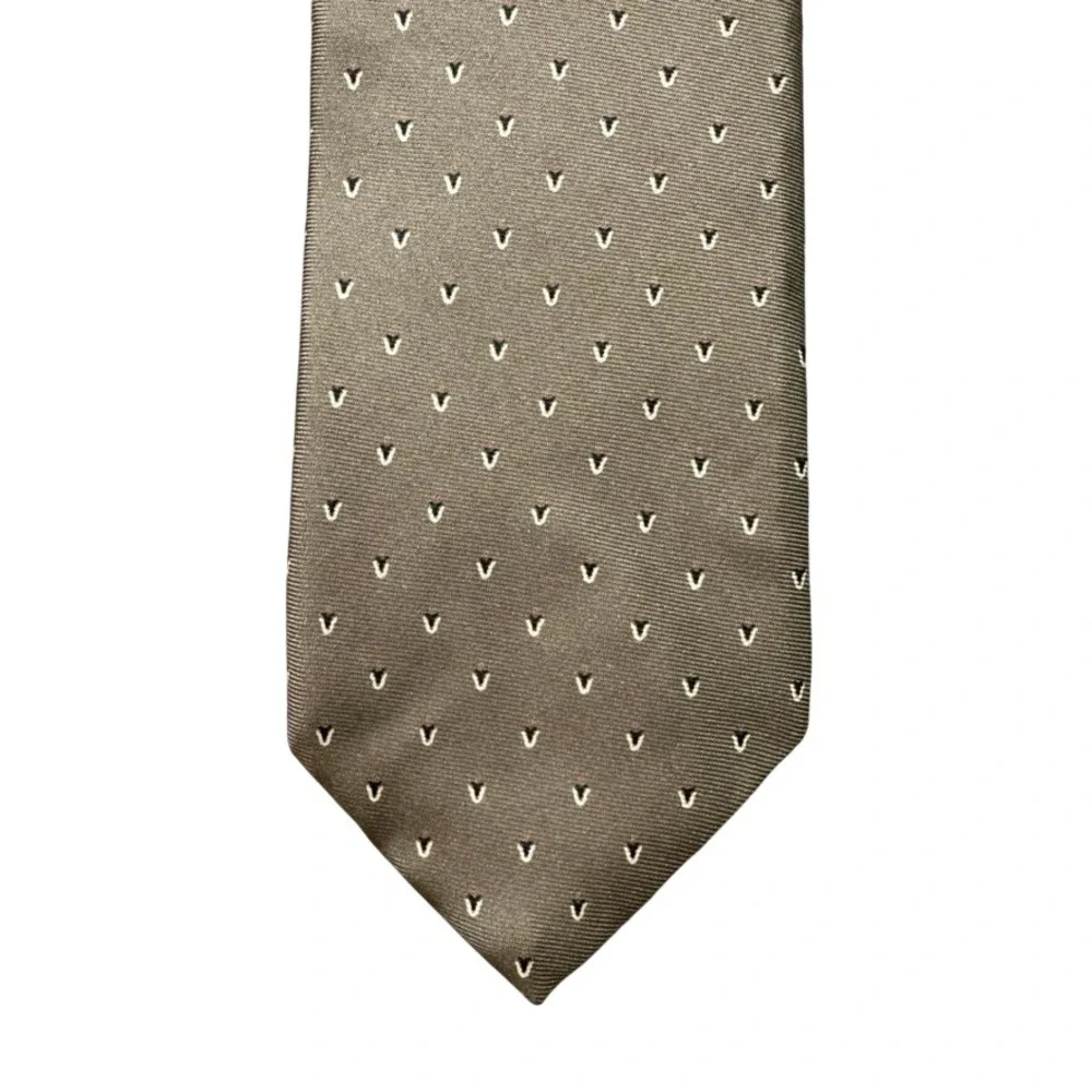 Calvin Klein Mens Silk Tie Taupe Brown Geometric V Pattern Italian Fabric 54